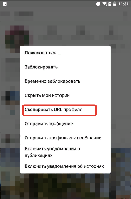 пример как скопировать ссылку в инстаграме на свой профиль на телефоне